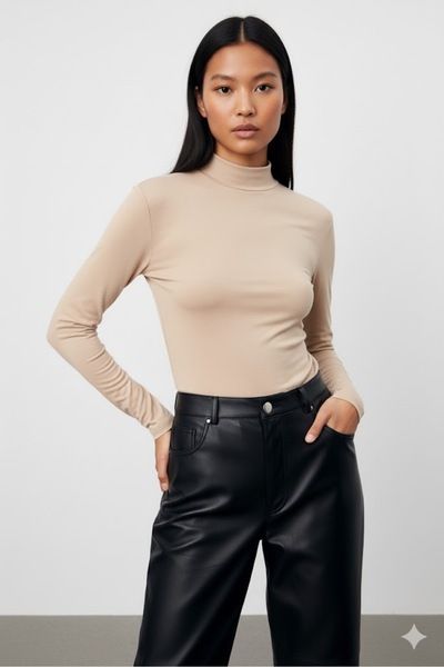 TRİYA FASHİON Long Sleeve 3-Piece Women's Turtleneck Badi (Black-Beige-Burgundy)