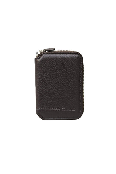 GUARD Fermuarlı Kahverengi Deri Mini Cüzdan