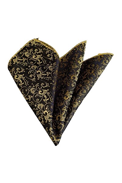 Exve Exclusive Black with Gold Yellow Shawl Pattern Jacquard Woven Pocket Lapel Handkerchief