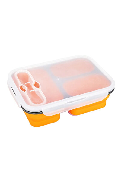 Gadgetry Сгъваема касерола с 3 отделения и прибори за хранене, оранжева силик...