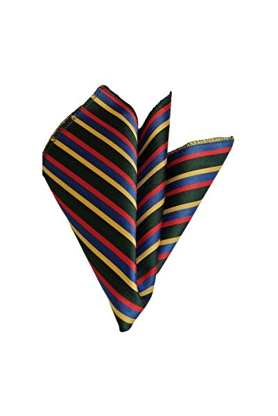Exve Exclusive Red Blue Yellow Striped Jacquard Woven Colorful Pocket Lapel Handkerchief