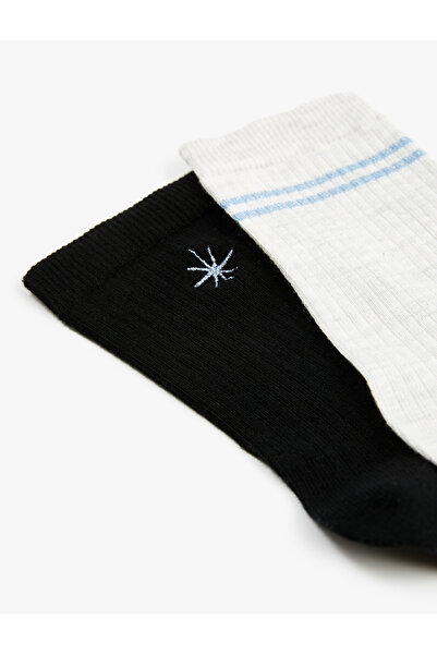 Koton Cotton Socket Embroidered 2-Piece Socks Set