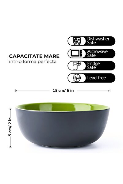 MIAMIO Set of 6 Ceramic Bowls, Le Papillon collection, Green, 600 ml