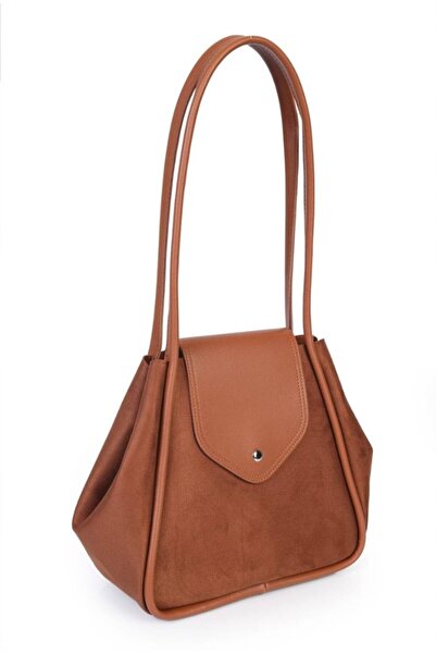 eflanmoda Süet Yandan Çıtçıtlı Tek Bölmeli Kadın Omuz Çantası