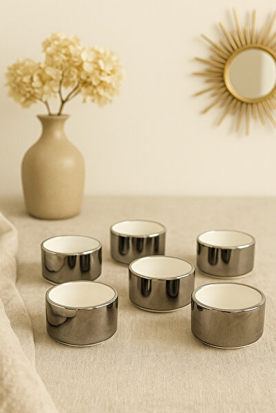 YzHome 6 Lı Beyaz Porselen Platin Kaplama Sosluk Lokumluk Sunum Kasesi Mini Boy