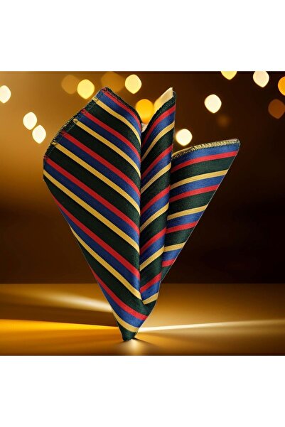 Exve Exclusive Red Blue Yellow Striped Jacquard Woven Colorful Pocket Lapel Handkerchief