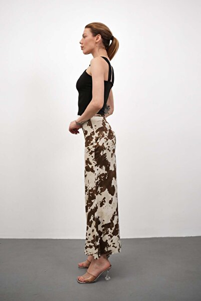 Gugus Women's Satin Skirt A-Cut Patterned Imported Fabric