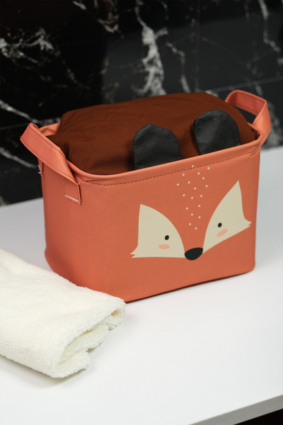 HomyJRs Fox Patterned Rectangular Foldable Organizer Basket 25 X 15 X 18