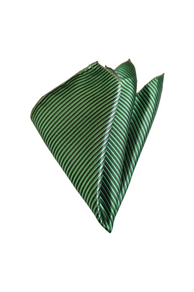 Exve Exclusive Green and Black Striped Satin Woven Elegant Pocket Handkerchief