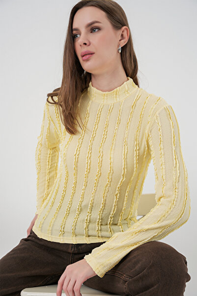 Bigdart Women's Textured Stretch Knit Blouse 975 - Yellow