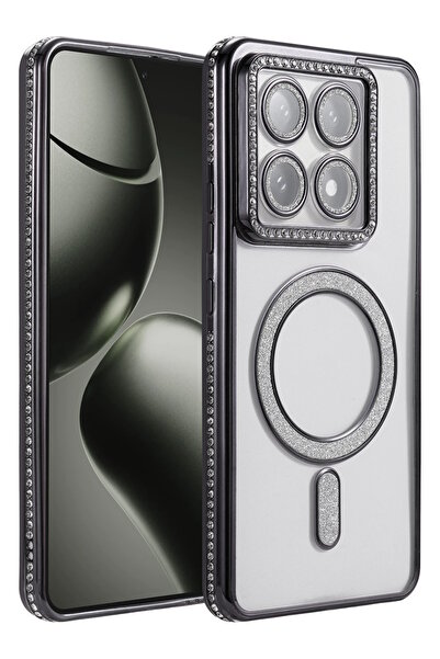 m.tk moveteck Xiaomi Mi 14t Pro Case Glittery Stone Lens Protection Transparent Back Colorful Edge Shiny Magsafe Cover