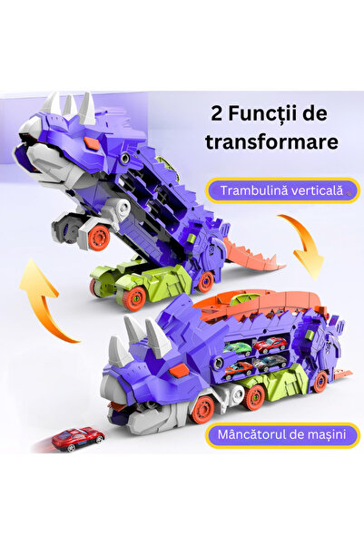 LUDIRO 2-in-1 Dinosaur Transport Truck and Launch Ramp with 2 Cars, + 3 Years, Blue