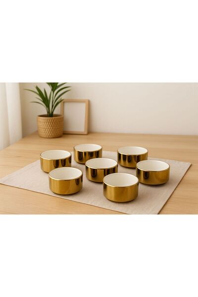 YzHome 6-Piece White Porcelain Platinum Plated Sauce Bowl Turkish Delight Bowl Presentation Bowl Mini Size