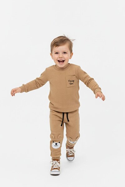 NEWKİDS Teddy Bear Detailed Pocketed Wrinkled Fabric Transitional Boys' Suit