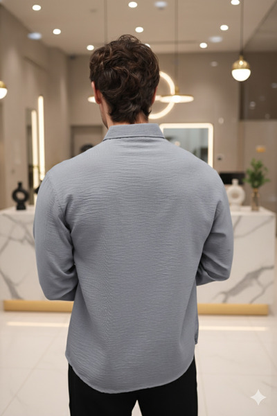 Mamlay Summer Textured Gray Half Oversized Men's Linen Shirt