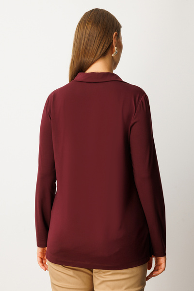 ON Women's Plus Size Polo Neck Basic Blouse 61332 Burgundy