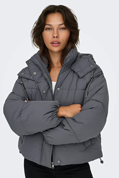 ONLY Women's Hooded Double Pocket Puffer Jacket 15322013 Gray