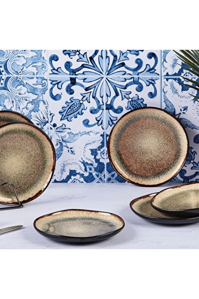 BJORN Set of 6 Dinner Plates, Iris collection, glazed ceramic, Wild chestnut, 21 cm