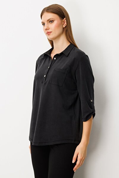 ON Women's Plus Size Collar Buttoned Pocket Detailed Blouse 61356 Black