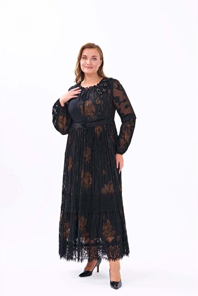 QUİZAS Special Imported Fabric Lace Embroidery and Handcrafted Detailed Crinoline Dress