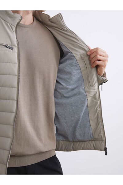 LC Waikiki Ανδρικό δερμάτινο παλτό LCW Vision Slim Fit Stand-up Collar