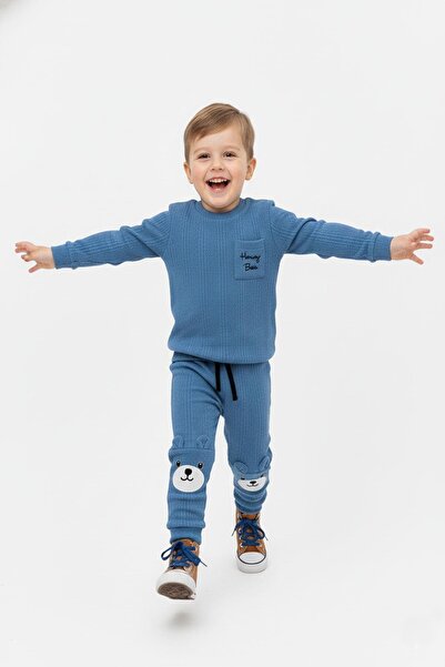 NEWKİDS Teddy Bear Detailed Pocketed Wrinkled Fabric Transitional Boys' Suit