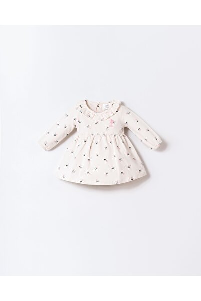 U.S. Polo Assn. Usb2748-B Licensed Baby Girl Two Thread Knitted Dress Ecru