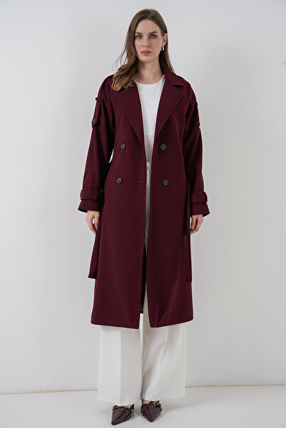 Bigdart Palton cu curea pentru femei 9161 - Roșu Claret