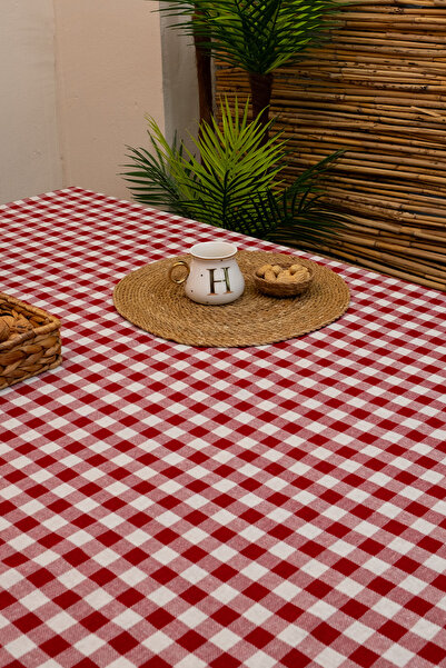 abidehanım Gingham Red Plaid Tablecloth 170 X 170
