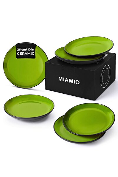 MIAMIO Set of 6 Dinner plates, Le Papillon collection, ceramic, green, 26 cm