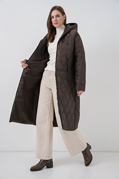 Bigdart 5177 Langer gesteppter Mantel mit Kapuze – Braun