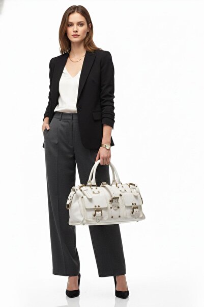 Deriderim Valeria White Buckle Genuine Leather Handbag