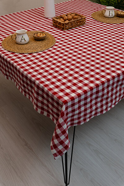 abidehanım Gingham Red Plaid Tablecloth 170 X 170