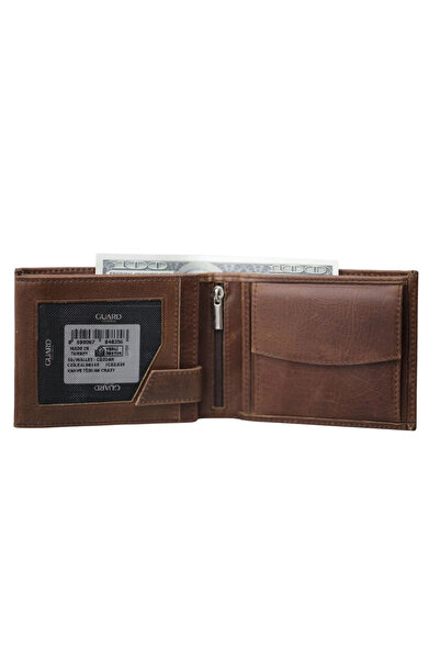 GUARD Crazy Brown Leather Men's Wallet with Coin Compartment