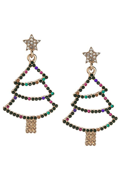 NBPRINT Cercei de Craciun cu Brazi Aurii cu Strass Colorat