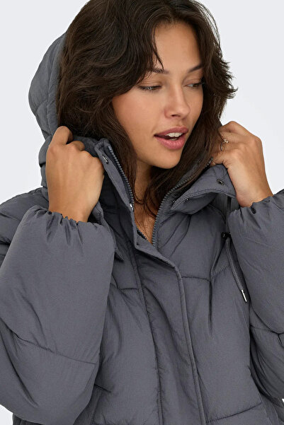 ONLY Women's Hooded Double Pocket Puffer Jacket 15322013 Gray