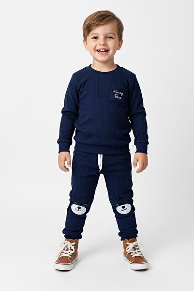 NEWKİDS Teddy Bear Detailed Pocketed Wrinkled Fabric Transitional Boys' Suit