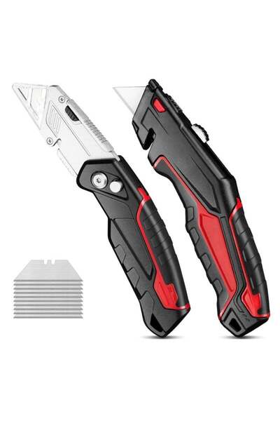 Generic SYOSI 2-Pack Utility Knife Box Cutter Set - Retractable & Folding Razor Knife with 20 Extra SK5 Sha