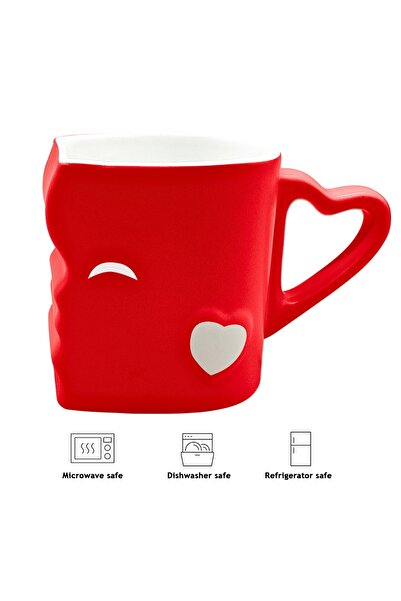 MIAMIO Set of 2 Coffee Mugs, MIAMIO, Kissing Mugs, gift for couples in love, ceramic, white/red, 300 ml