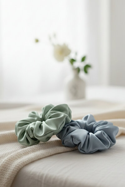 Salvia Dione 2-Piece Women's Satin Hair Scrunchie Set - Luxurious Silk-Look Tie Scrunchie Bun Night Hair Tie Set