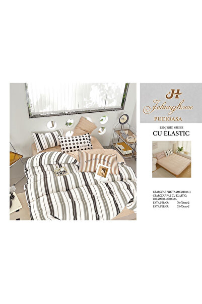 FIONNA.RO Fine Bed Linen With Elastic - Beige Stripes