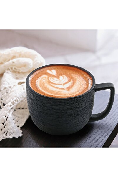 MIAMIO Set of 4 Caffé latte cups, Oasis collection, ceramic, black, 450 ml