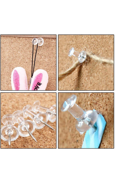 OEM Set of 200 push pins, 2.2 x 0.8 cm, plastic, metal, transparent, silver