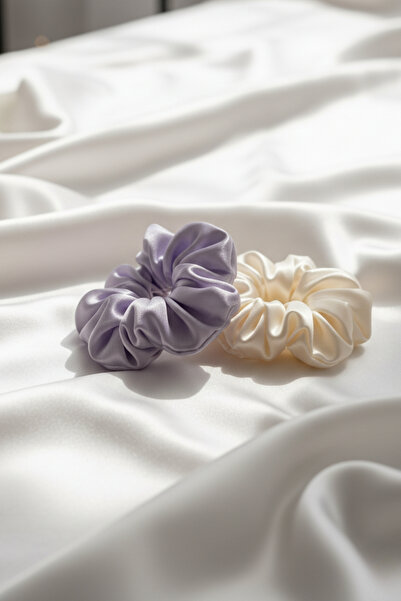 Salvia Dione 2-Piece Women's Satin Hair Scrunchie Set - Luxurious Silk-Look Tie Scrunchie Bun Night Hair Tie Set