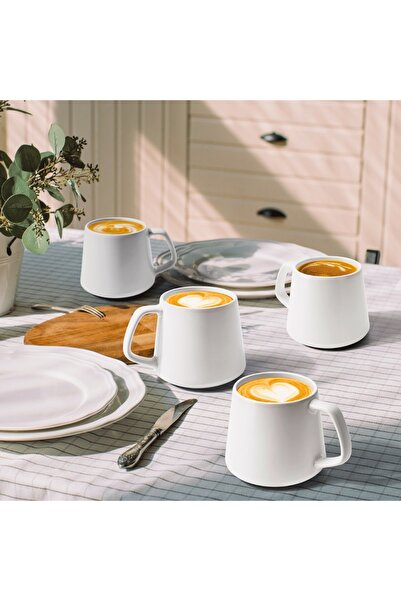 MIAMIO Set of 4 Coffee Mugs, Luxe Collection, Ceramic, White, 420 ml