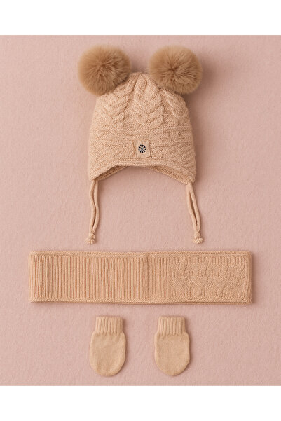 KESKİN BEBE Children's Unisex Gloves Scarf Beanie Set