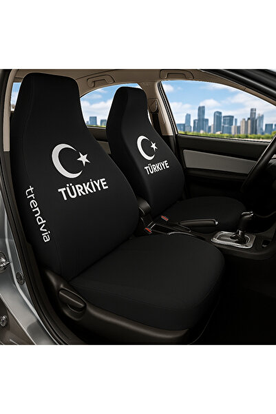 trivexa Turkey Moon Star Flag Front and Rear Car Seat Cover Set – Combed Cott...