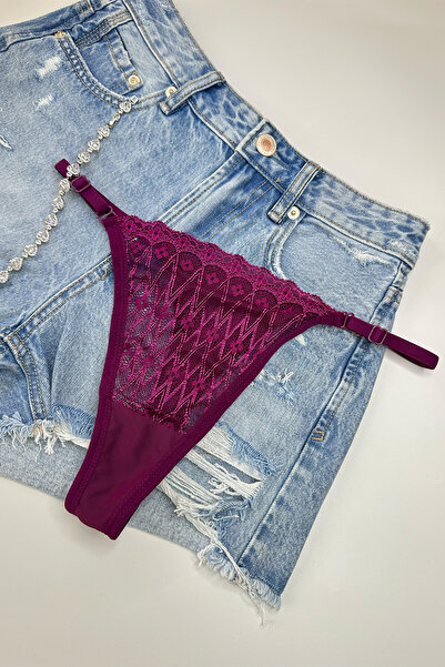 Morensa Front Opening Butterfly Detailed Supported Lace Lingerie Set Purple