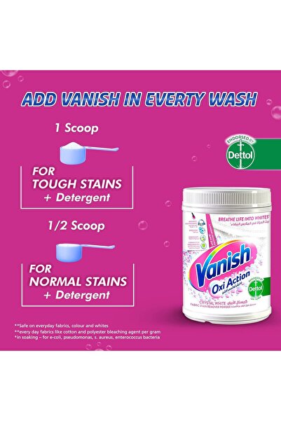 Vanish Oxi Action Crystal White Powder Stain Remover with Scoop, 450 g
