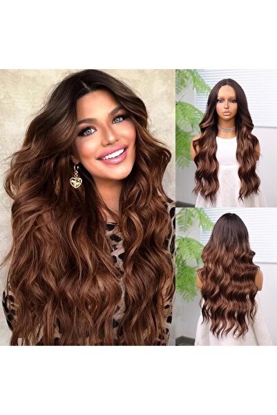 Nurdan Trend Peruk شعر مستعار من التول باللون البني الكراميل اللامع والأومبير